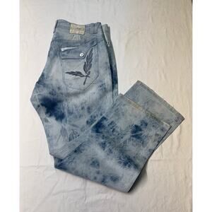 Akoo Mens Denim Jeans Size 40 X 33 Flap Pockets denim blue distressed jeans